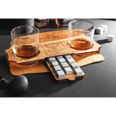 Камни для виски Top Prestige Whiskey stones Original Wood and Glass 12шт из стеатита + мешочек + 2 стакана Серые