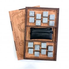 Камни для виски в подарочной упаковке Whiskey stones Original Wood 16шт из стеатита + мешочек Серые