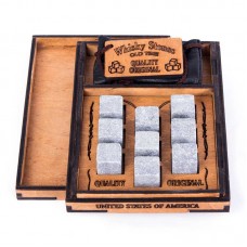 Камни для виски в подарочной упаковке Whiskey stones Original Wood 9шт из стеатита + мешочек Серые