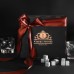 Камни для виски Whiskey stones Original в подарочной деревянной упаковке 12 шт. из стеатита + 2 бокала Bohemia Quadro + щипцы с инструкцией Серые
