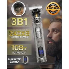 Профессиональный Триммер для волос и бороды Kemei KM-700H PRIME окантовочный тример с 3 насадками с Индикатором